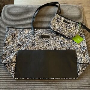 Vera Bradley Mesh Sequin Camocat Black Large Tote Bag & Matching Wristlet